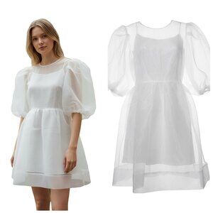Amanda Uprichard White Organza Overlay Mini Dress NWT Small
